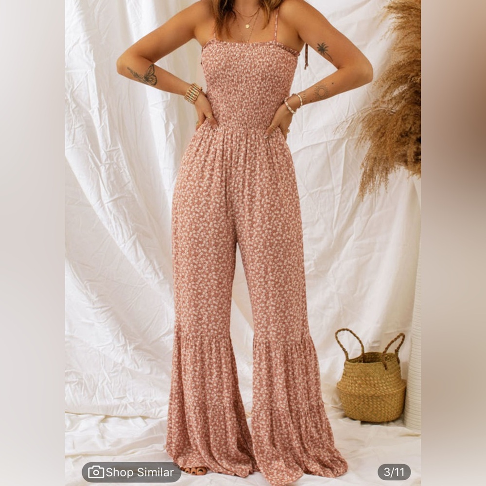 Floral Dusty Rose Smocked Jumpsuit